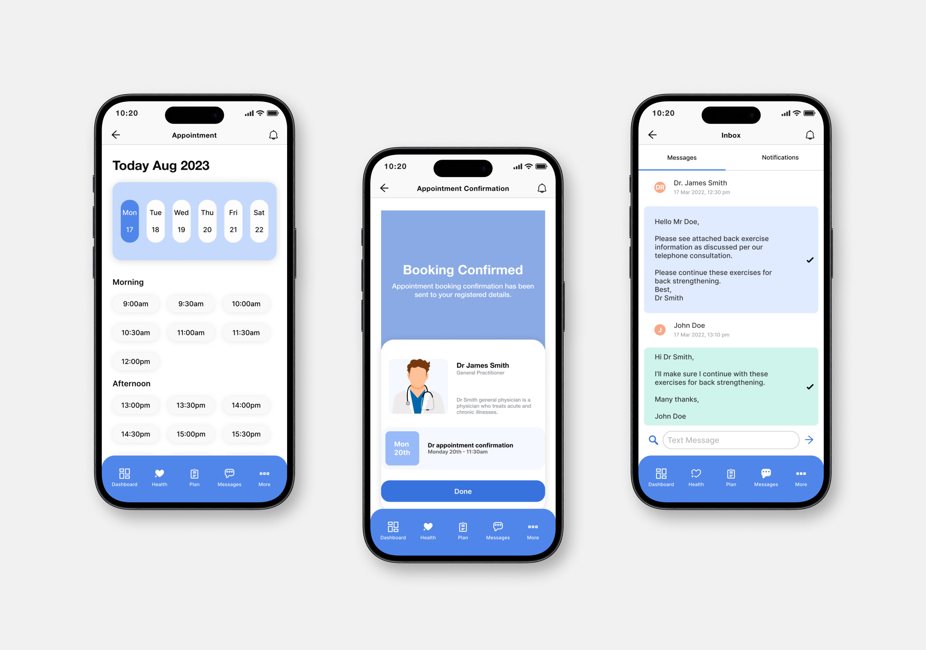 Home Dashboard health application high-fidelity mockup.