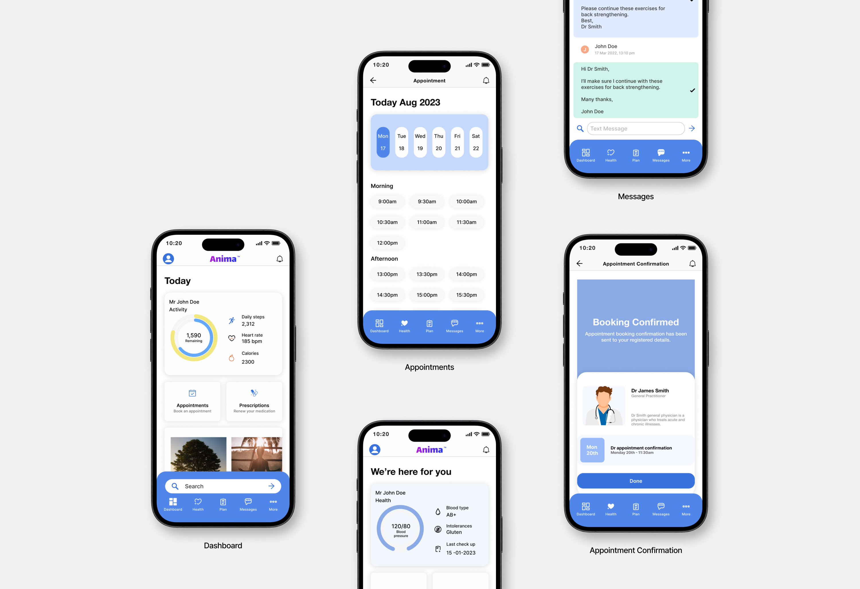 Home Dashboard health application high-fidelity mockup.