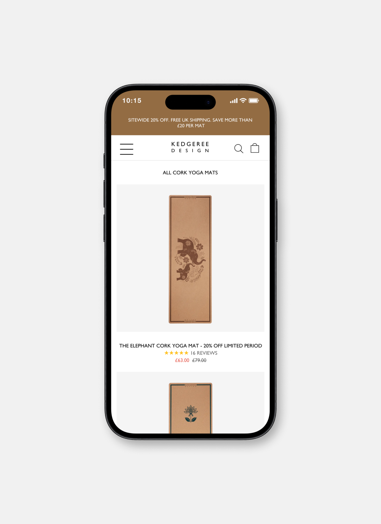 Kedgeree Design mobile product screen.